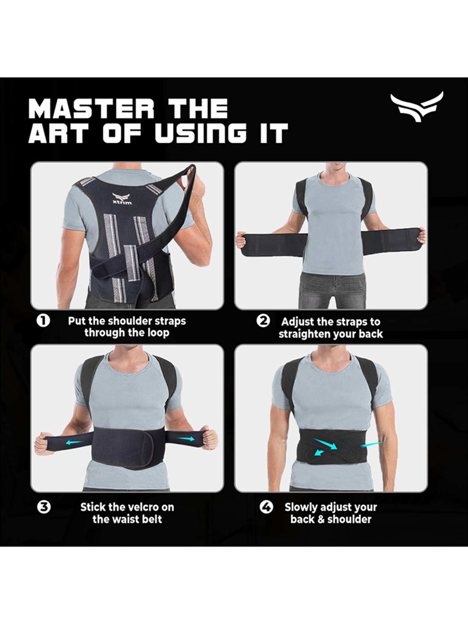 Xtrim Posture Corrector For Men & Women (Black) Size - Medium