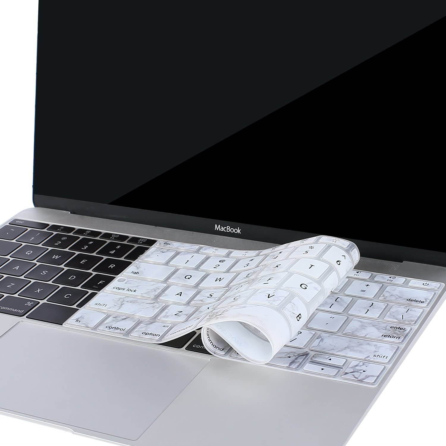 MOSISO Silicone Pattern Keyboard Cover Protective Skin Compatible with MacBook Pro 13 inch 2017 & 2016 Release A1708 Without Touch Bar, MacBook 12 inch A1534, Gray Marble on White Base