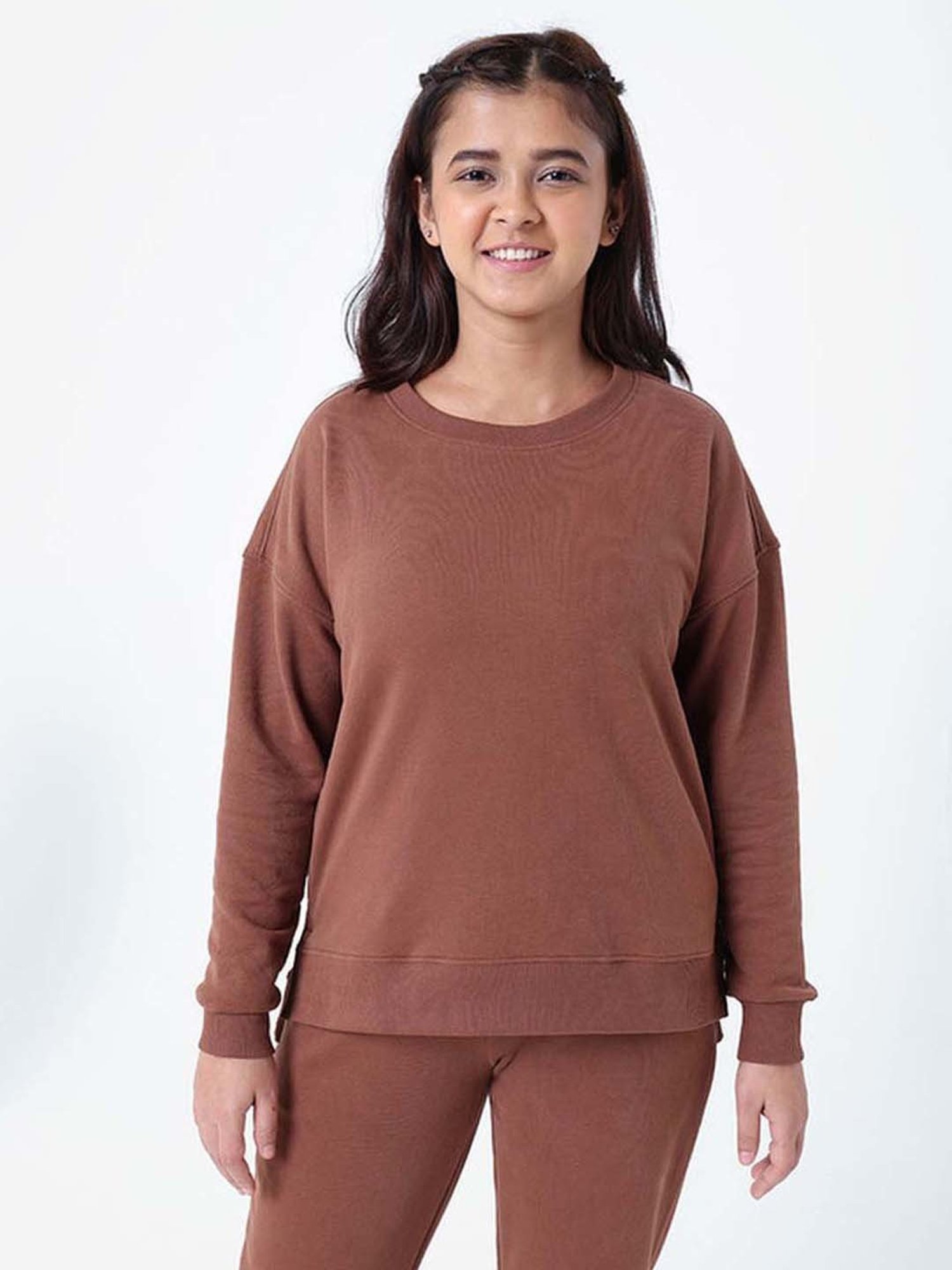 BlissClub Brown Relaxed Fit Sports Sweatshirt