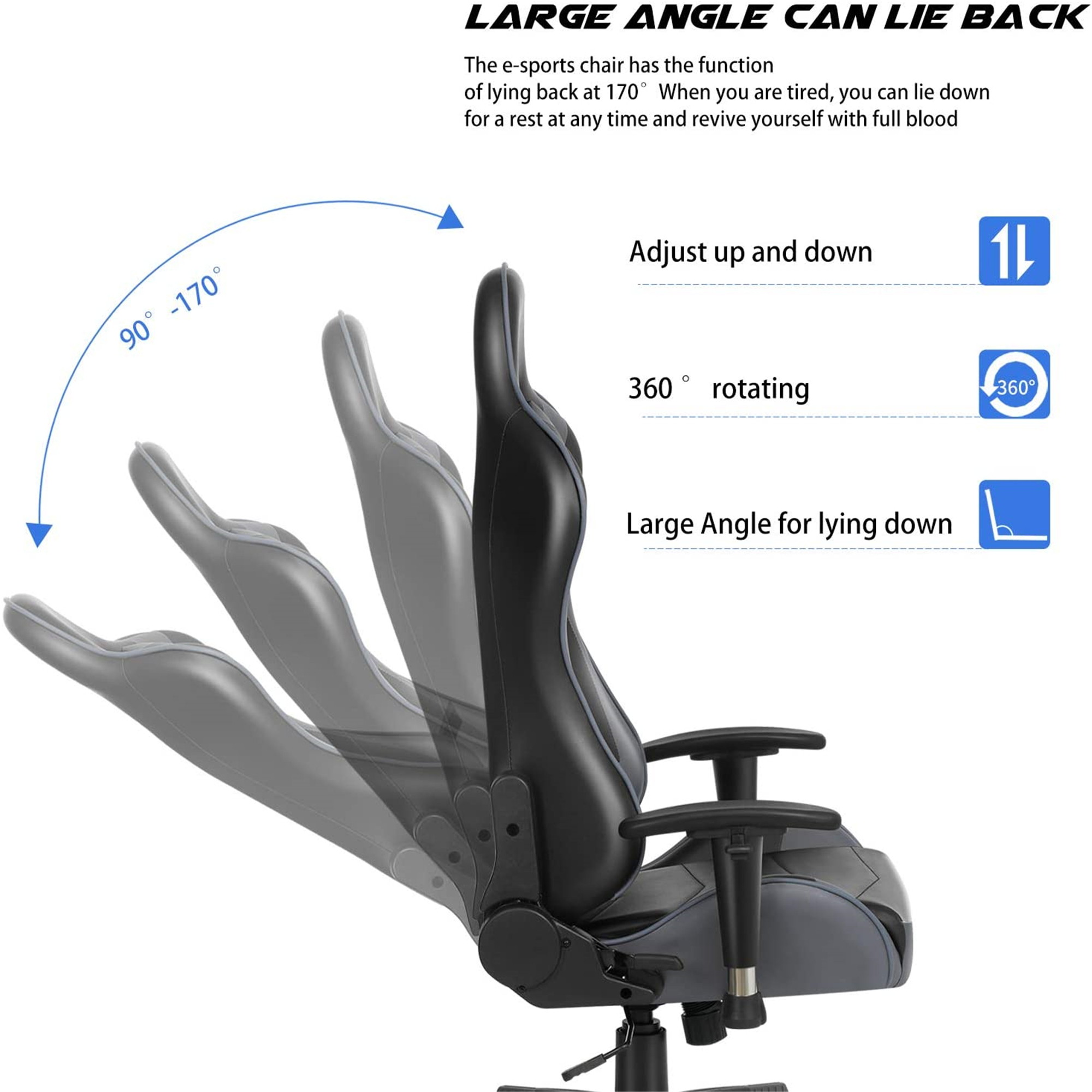 Ergonomic Gaming Chair Racing Computer Chair PU Leather Chair Adjusted Reclining Office Desk Chair with Headrest and Lumbar Support