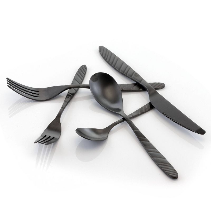20pc Stainless Steel La Vague Silverware Set Matte Black - MegaChef