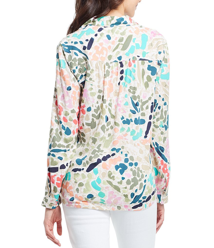 NIC + ZOE Woven Point Collar Color Splash Long Sleeve Shirt