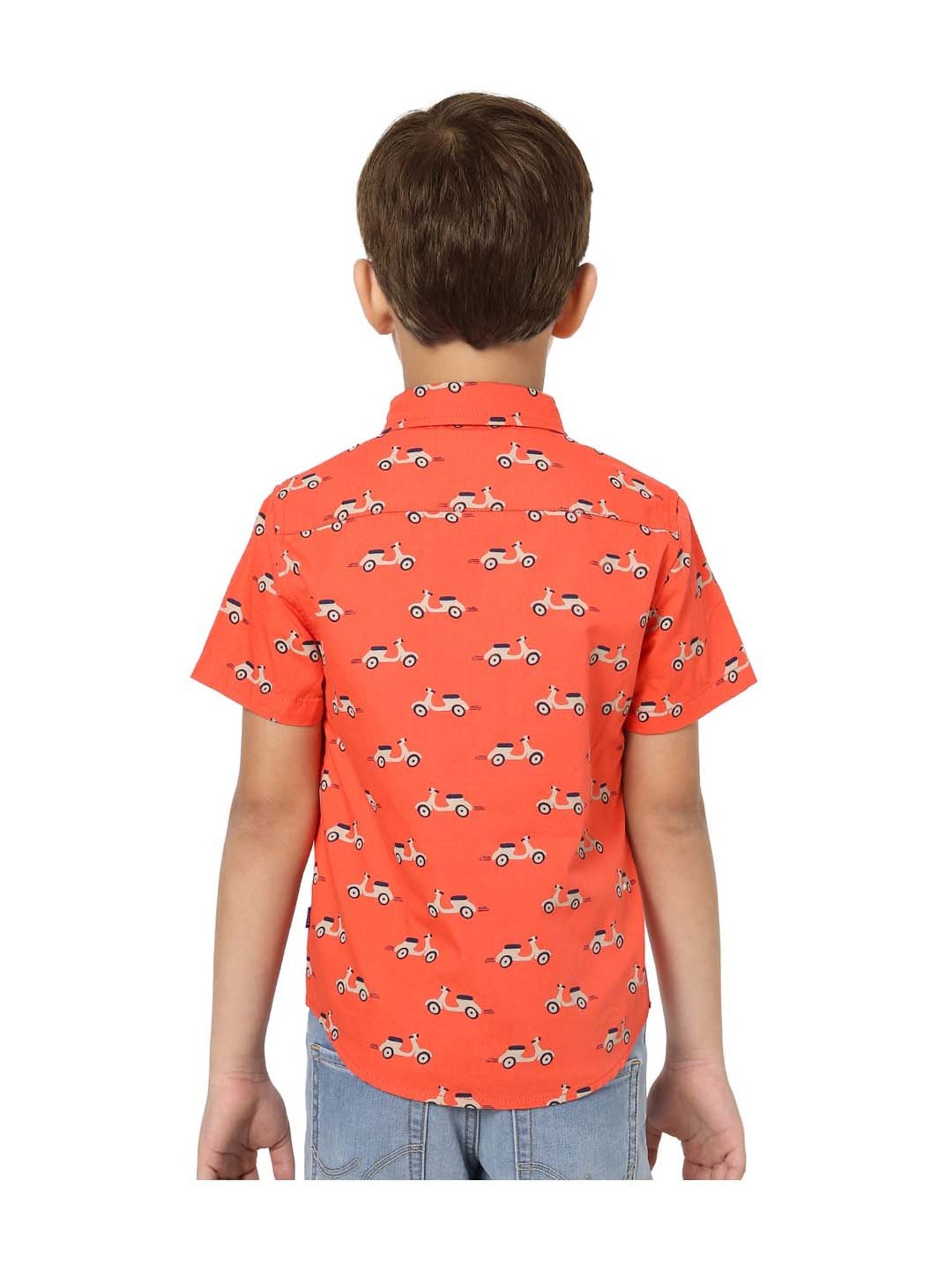Jack & Jones Junior Boys Orange  Cotton Printed Shirt