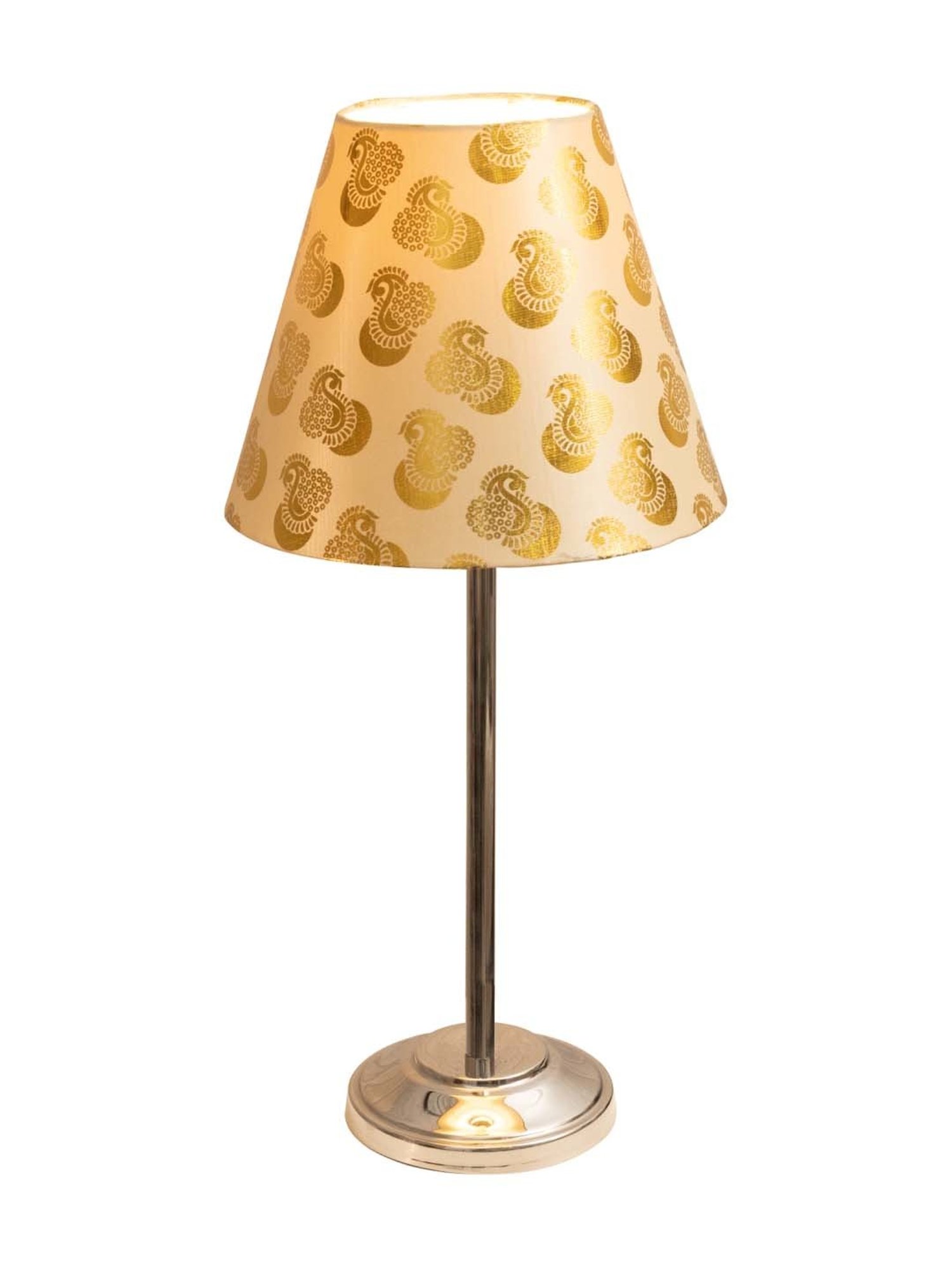 Homesake Chrome Basic Golden Steel Bedside Table Lamp With Fabric Shade - Set of 1