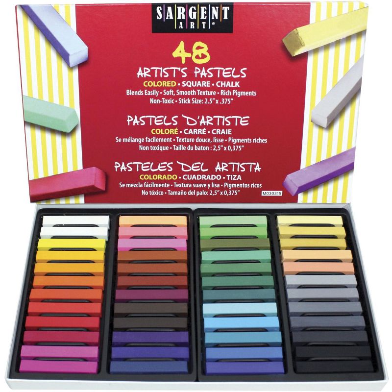 Sargent Art Square Chalk Pastel Set in Tray, 2-14/25 x 2/5 in, Assorted Color, set of 48