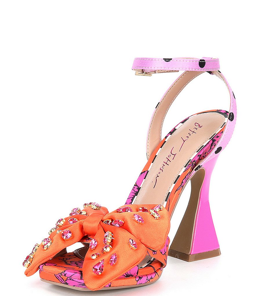 Betsey Johnson Loise Bow Floral Print Sculptural Heel Sandals