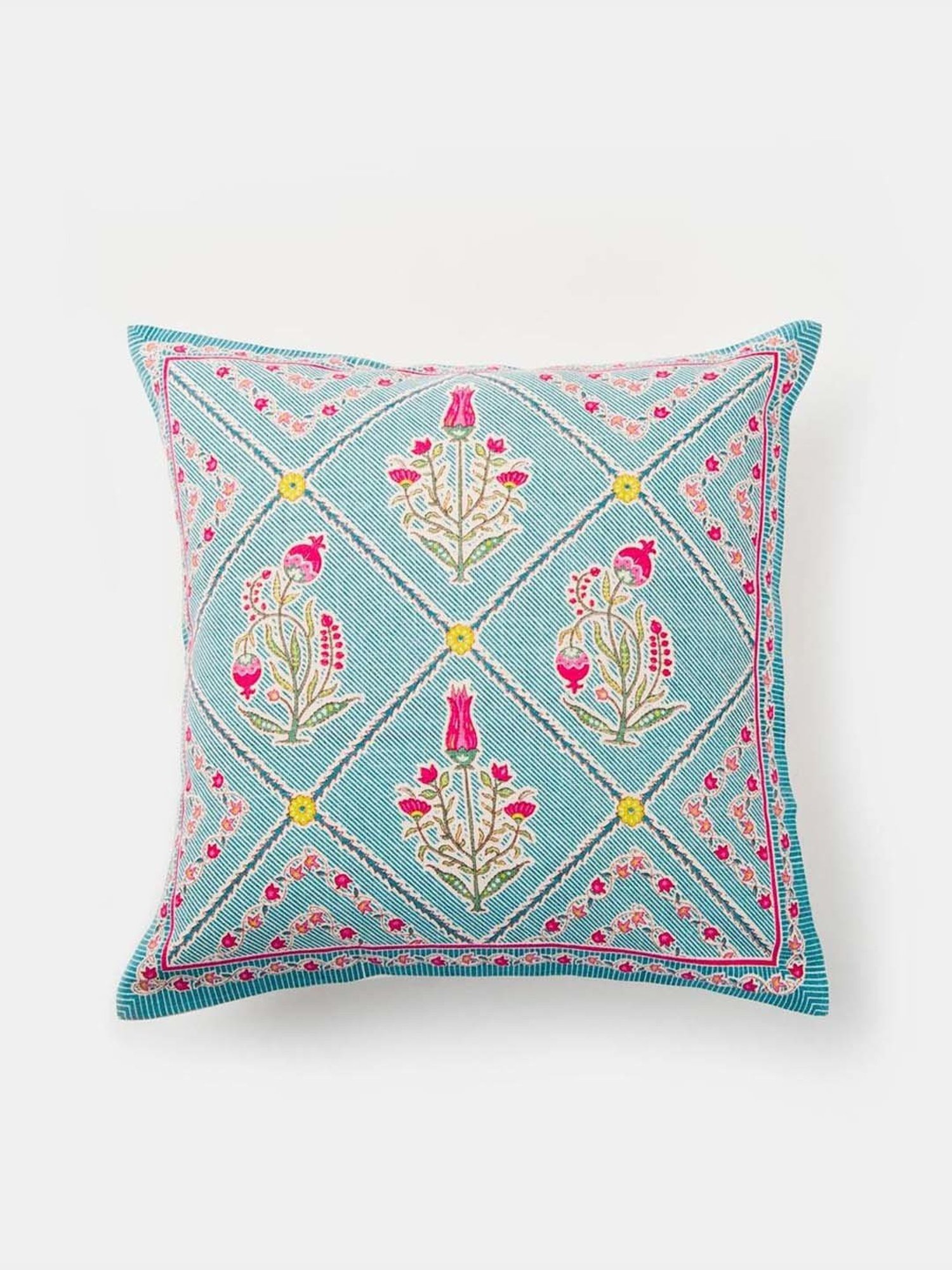 Fabindia Home Rasika Blue & Pink Cotton Cushion Cover