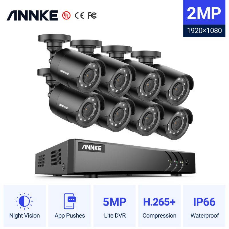 ANNKE 1080p Wired Security Cameras System with 100FT night vision and 8CH 5MP Lite DVR