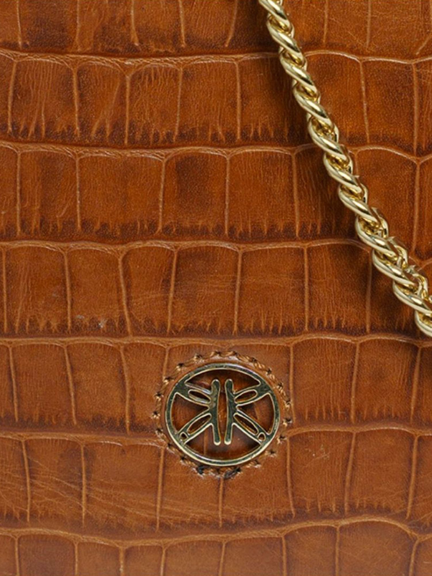 RI2K London Brown Leather Small Textured Cross Body Bag