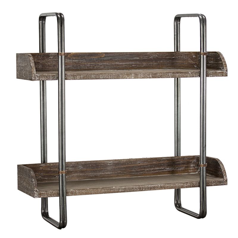 24" x 23.7" Decorative Wood And Metal Wall Shelf Gray - E2 Concepts