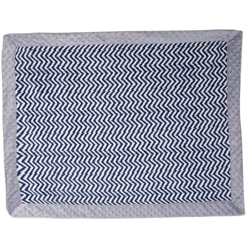 Bacati - Navy Chevron with Solid Border Blanket (Navy Chevron/Grey Border)