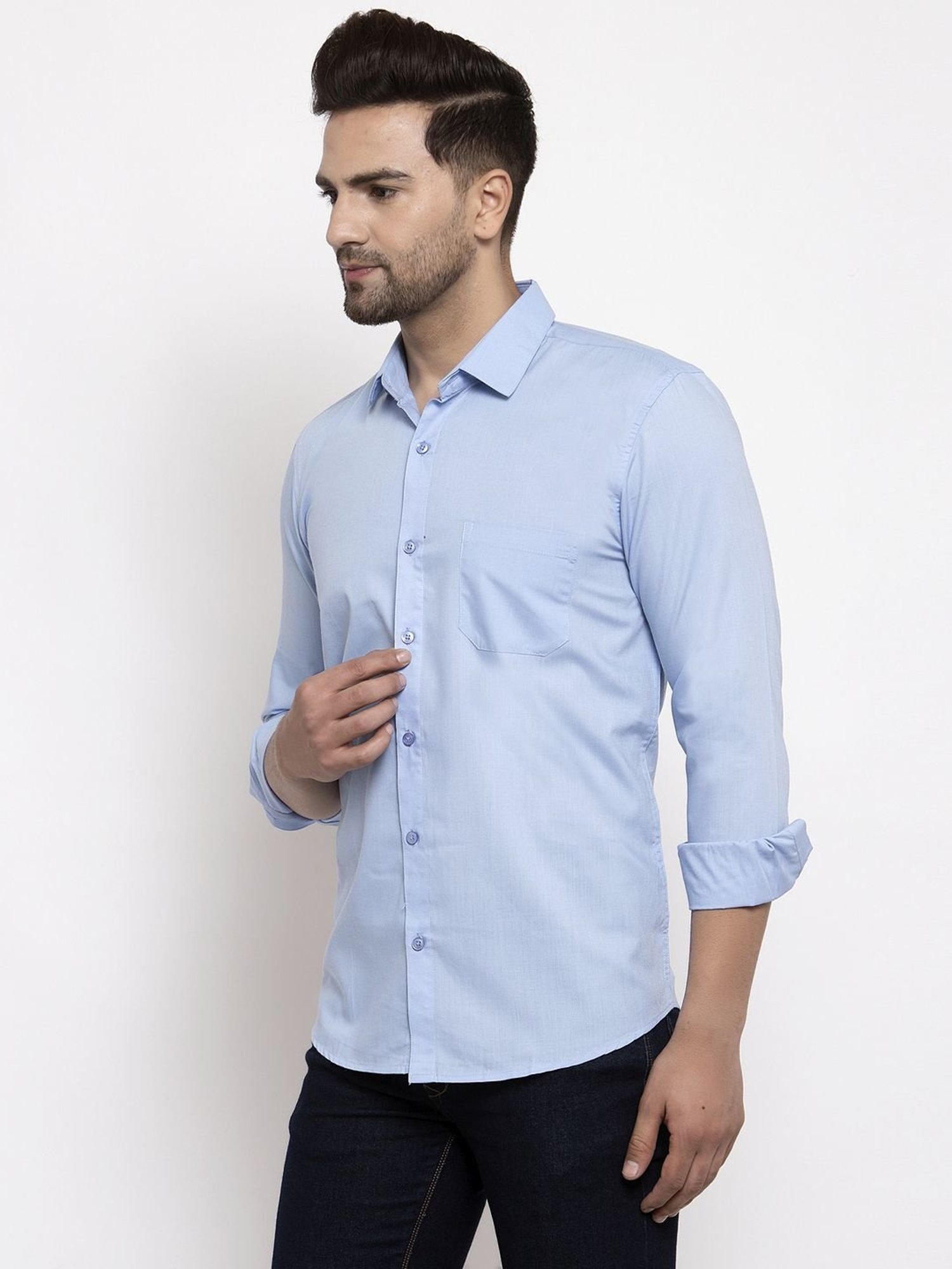 Jainish Blue Cotton Regular Fit Shirt