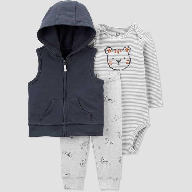Baby Boys' Tiger Sherpa Vest Top & Bottom Set - Just One You® made by carter's Gray Newborn
