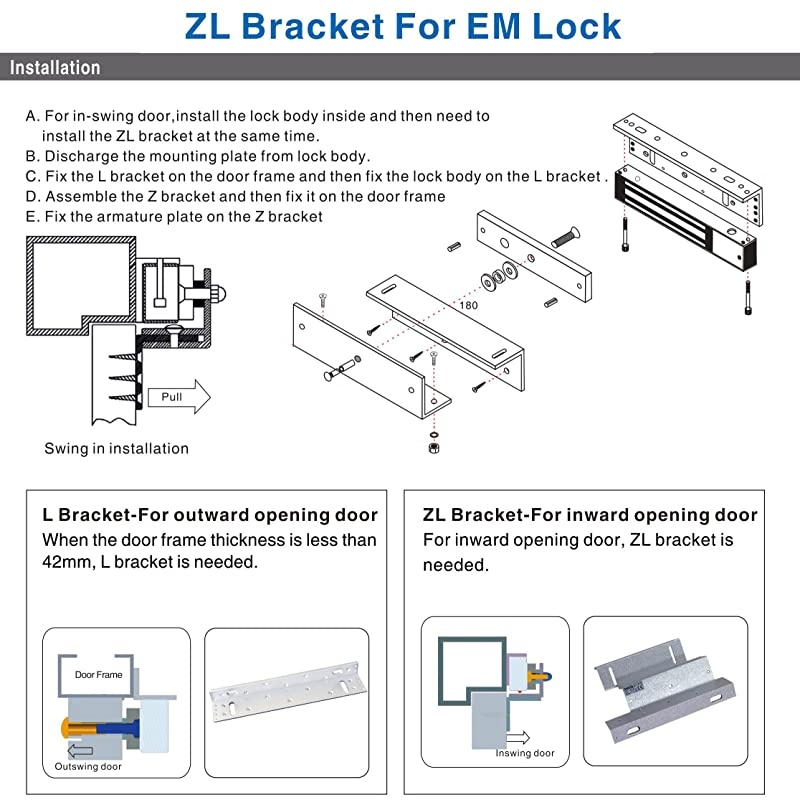Z and L Bracket for Inward Door 180KG/350lbs Holding Force Electric Magnetic Lock