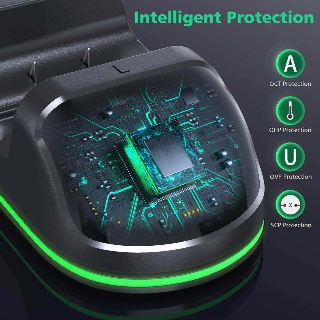 OIVO Xbox One Controller Charger, Dual Charging Station with Updated LED Strap, Remote Charger Dock for Xbox One/S/X/Elite Controller - 2 Rechargeable Battery Packs Included