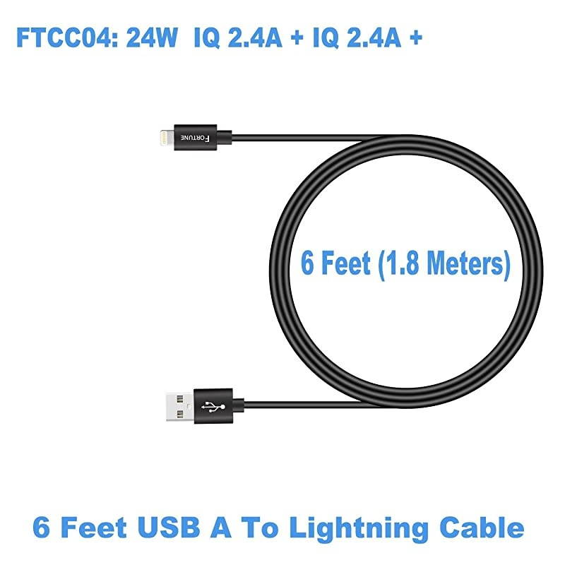 24W iPhone Car Charger Compatible With iPhone X / 8 / 7 / 6s / 6 / 6 Plus / 5s / 5c / 5, iPad Pro Air Mini 2 / 3 / 4, iPod Nano Touch with Dual USB 5V 2.4A Ports & 6ft Apple charging Cord