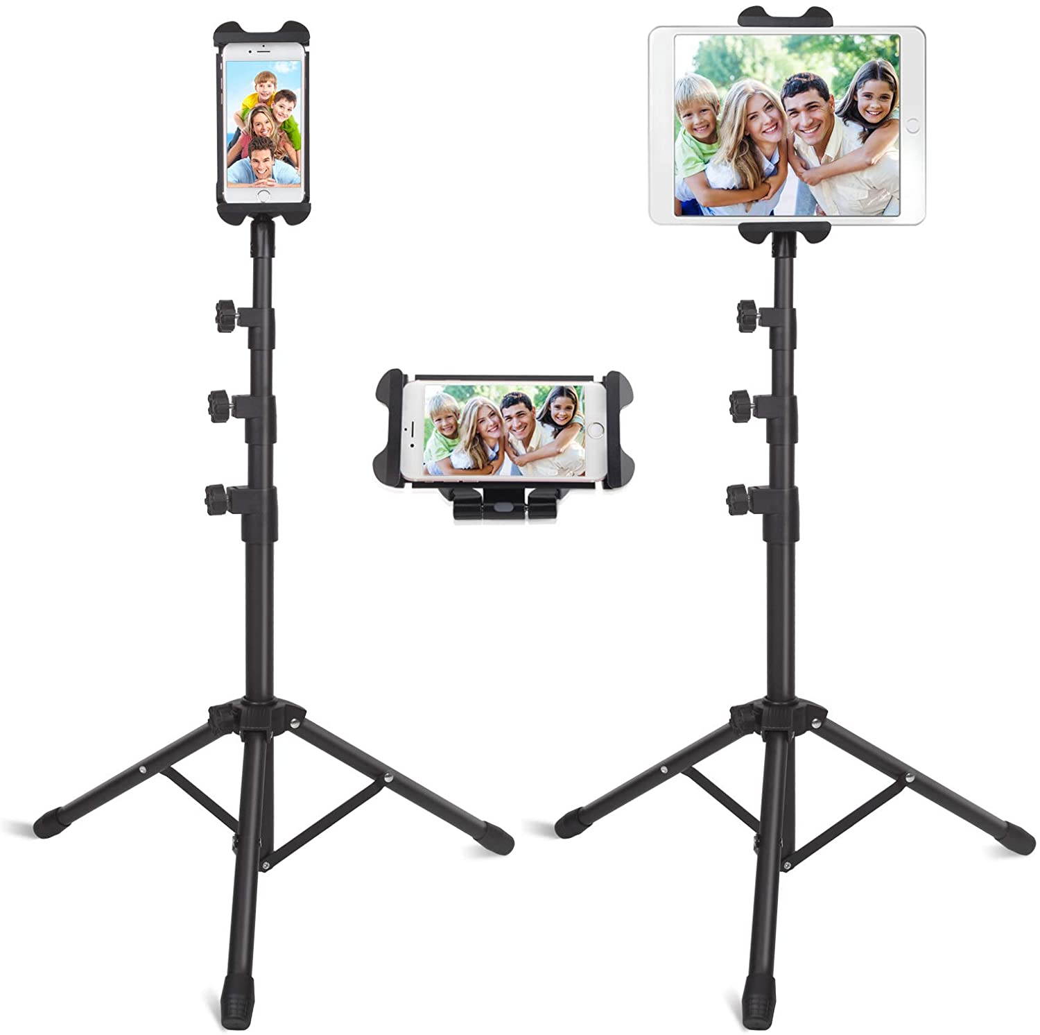 Phone iPad Tripod Stand, Upgrade Style Portable Floor Tablet Holder Mount Height Adjustable 20" to 60" for All 4.7-12.9" Phone and Tablets, Coming with iPhone Desktop Stand