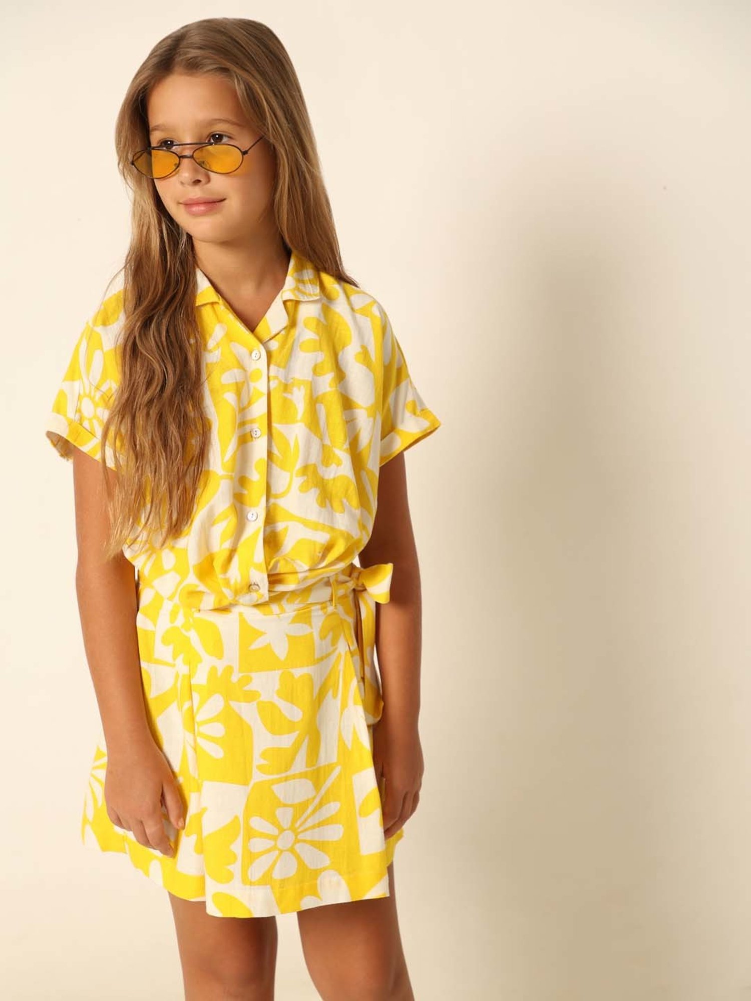 VERO MODA GIRL Yellow & White Printed Shirt