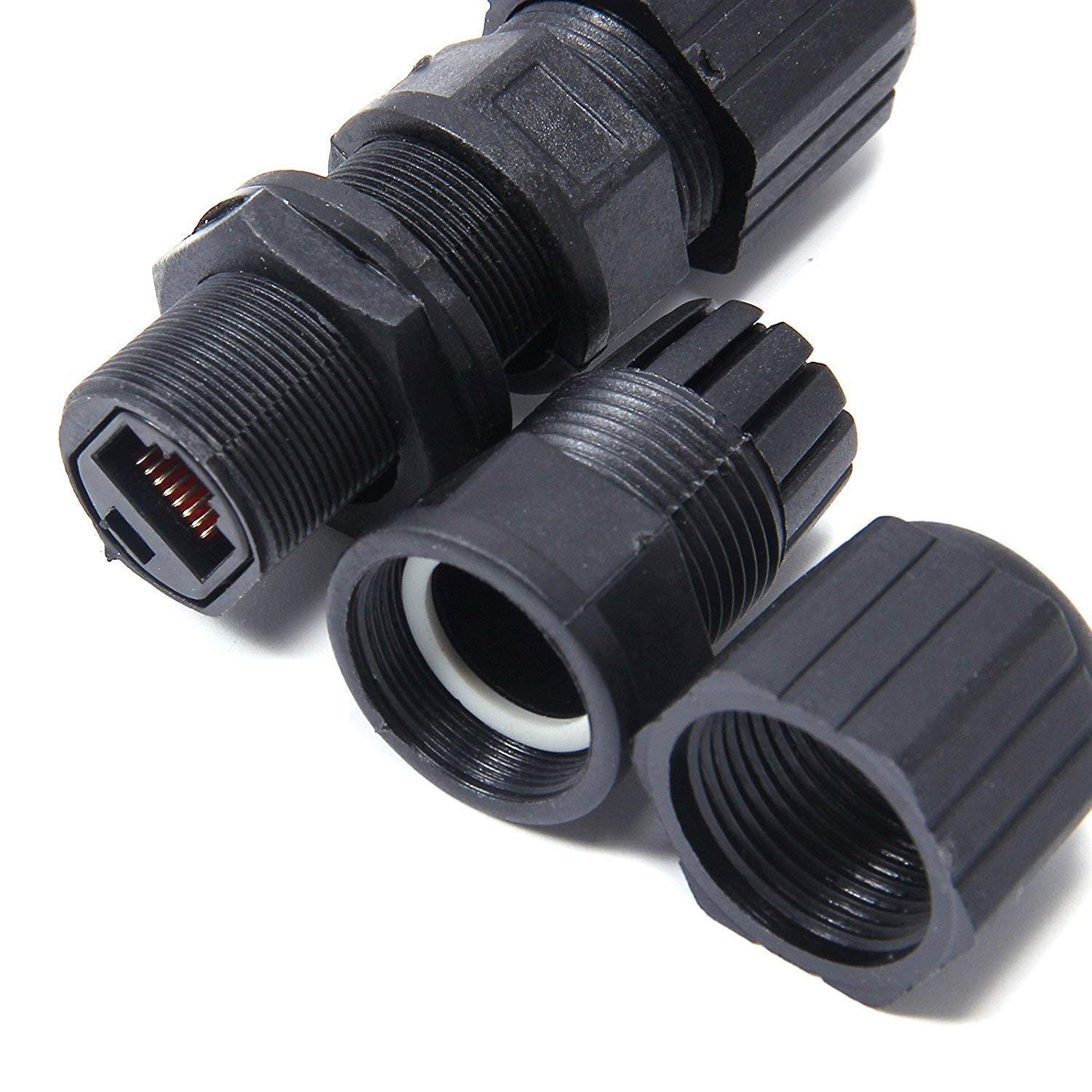 (5 Pack) RJ45 Waterproof Connector IP67 Ethernet Network Cable Connector double head Outdoor Lan Coupler Adapter  Cat5 6 8P8C,Locking Waterproof CAT6 RJ45 Female to Female Lan Ethernet Network coupler