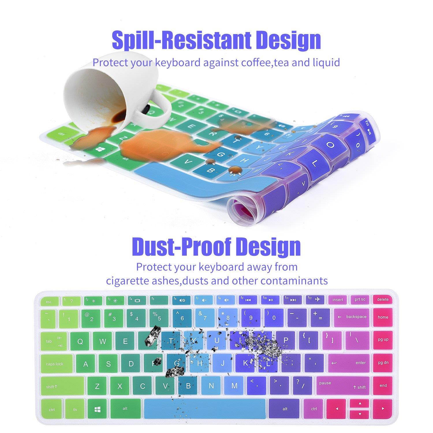 Colorful Keyboard Cover for HP Stream 14 inch Laptop | HP Stream 14-ax Series | HP Pavilion 14-ab 14-ac 14-ad 14-al 14-an 14-cb Protective Skin, Rainbow