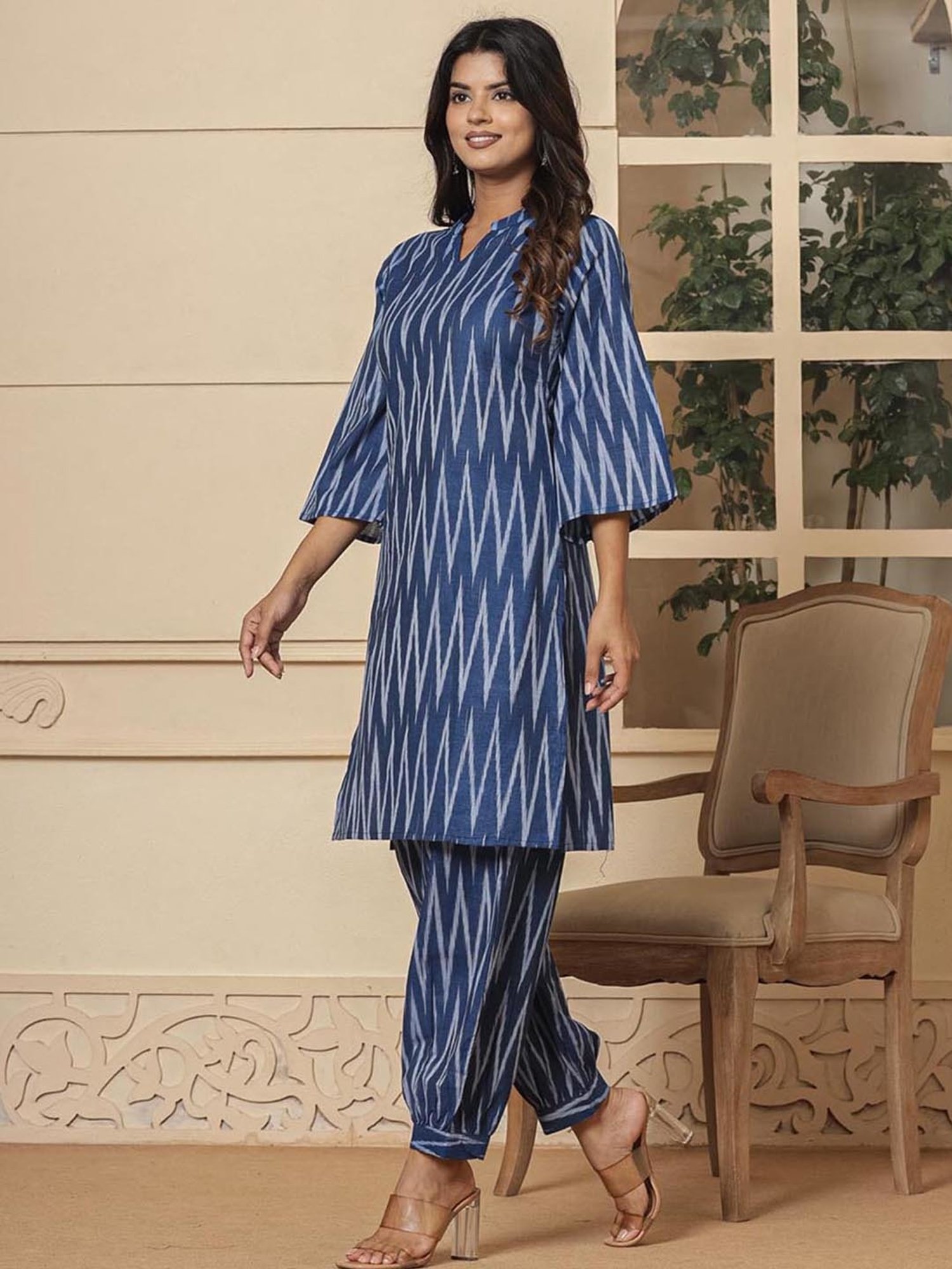 Yufta Blue Cotton Printed Kurti & Salwar set