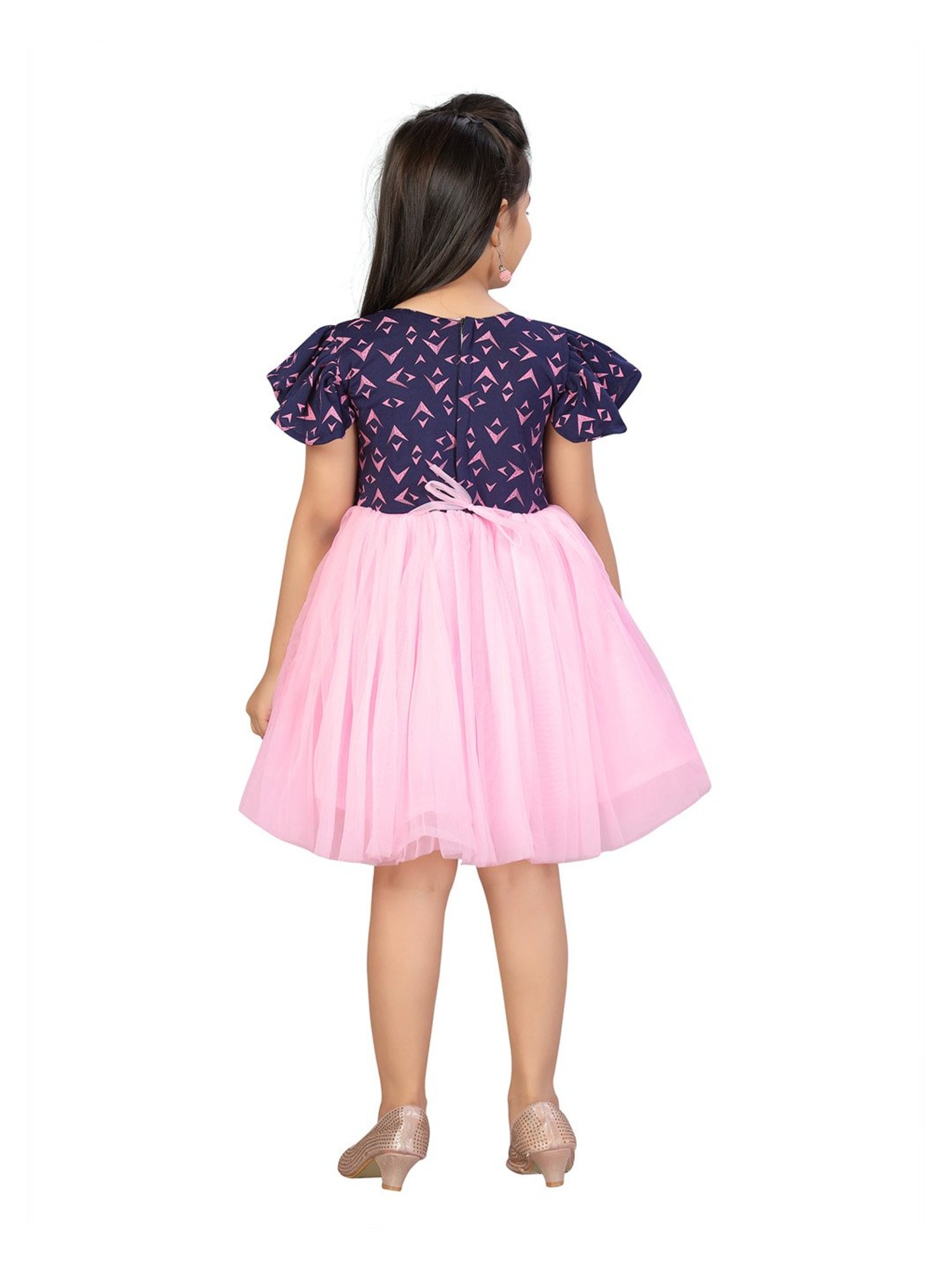 Aarika Kids Navy & Pink Printed Dress