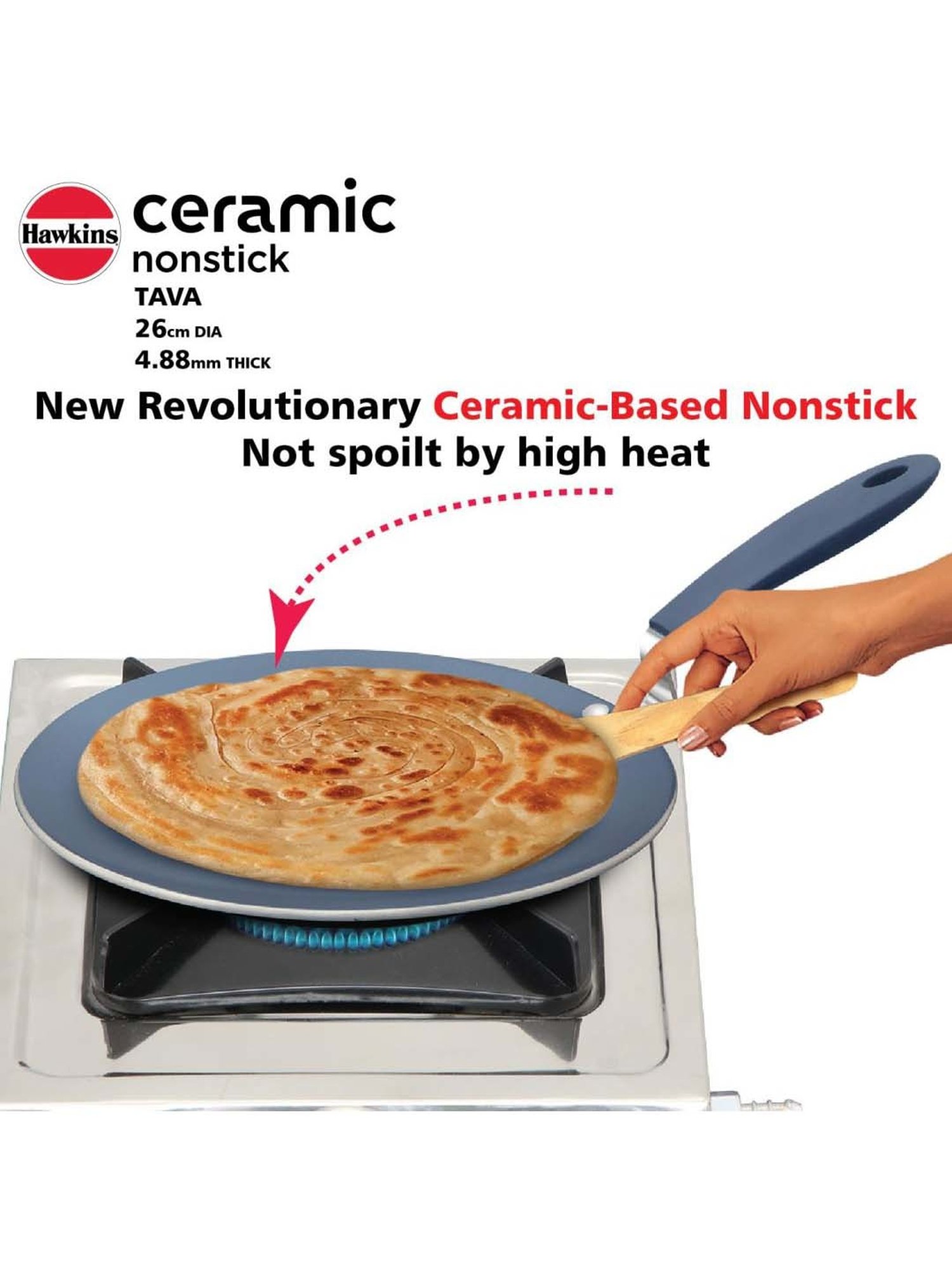 Hawkins Black Ceramic 26 cm Induction Paratha Granite Griddle Tawa (Ict26)