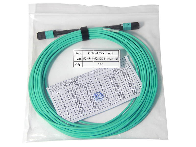 MPO-MPO Patch Cord, OM3 Multimode Fiber, 8-core Fiber for QSFP+Transceivers Application, 3-meter(10ft)