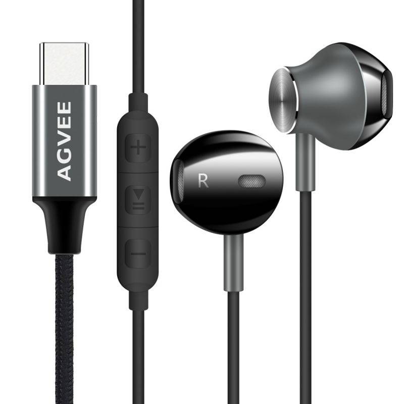 AGVEE Digital USB-C Headphones, Type-C Eabuds Active Noise Cancelling in-Ear Earphones with Mic Wired 32Bit 384Khz for Samsung S21 S20, Note 20 10, iPad Pro 2020 2018, Pixel 5 4 3 2, Red