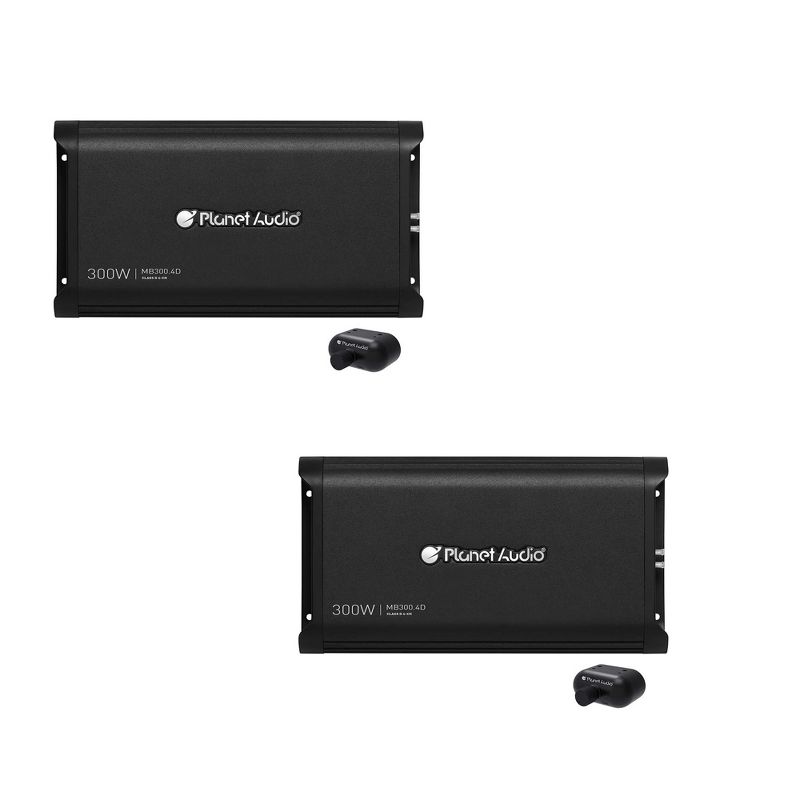 Planet Audio MB300.4D Mini Bang 4 Channel 1200 Watt Full Range Class D Power Car Amplifier with Remote (2 Pack)