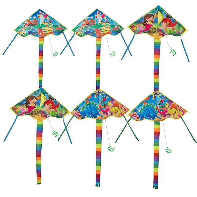Juvale 6 Pack Kites Easy to Fly with Tail for Family and Kids, 3 Designs (36 x 19.5 in)