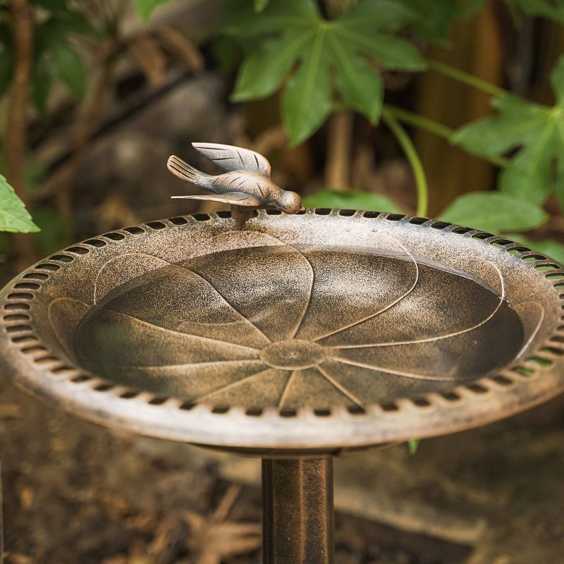 24" Lightweight Plastic Outdoor Birdbath and Feeder Bronze - XBrand