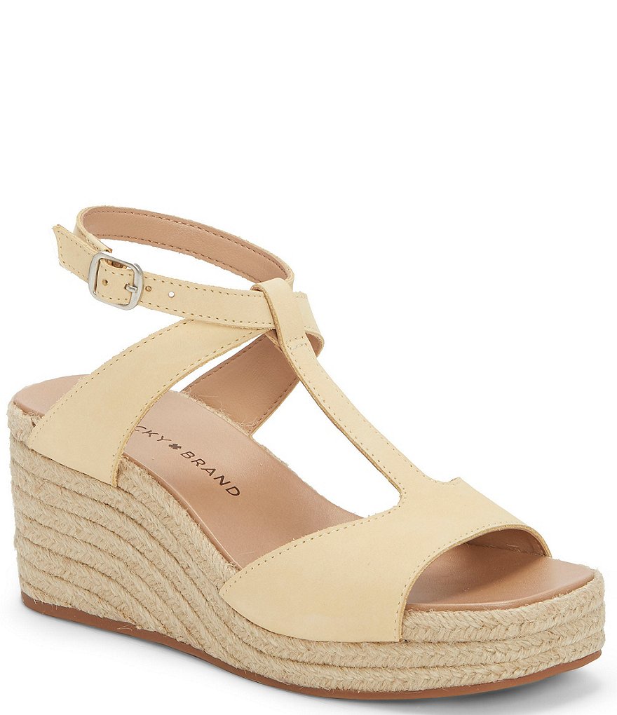 Lucky Brand Valki T-Strap Nubuck Espadrille Wedges