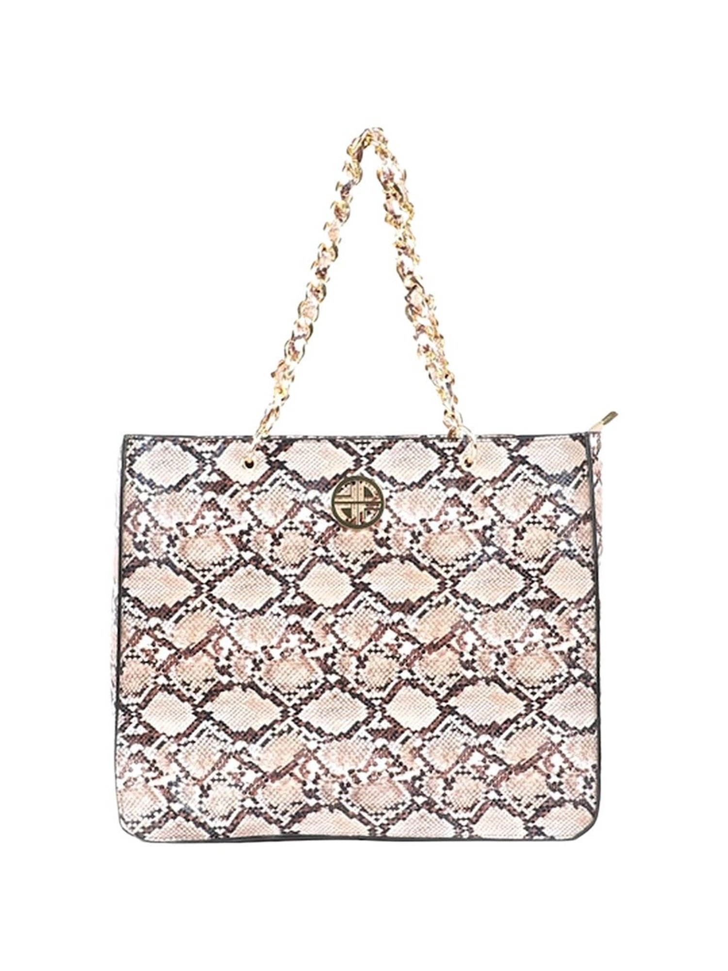 Carlton London Beige Printed Medium Tote Handbag