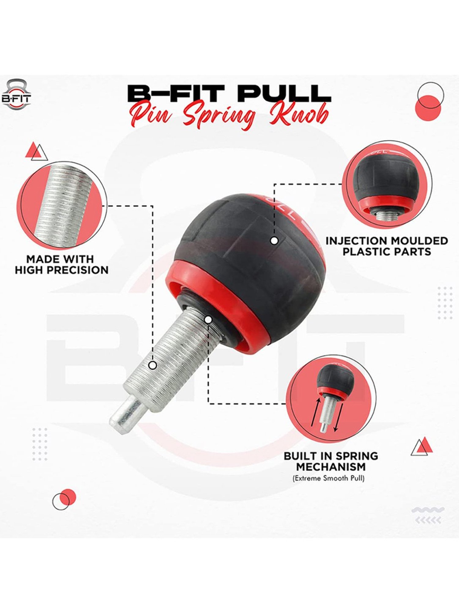 B Fit Pull Pin Spring Knob Replacement Parts 2 Piece (Red)
