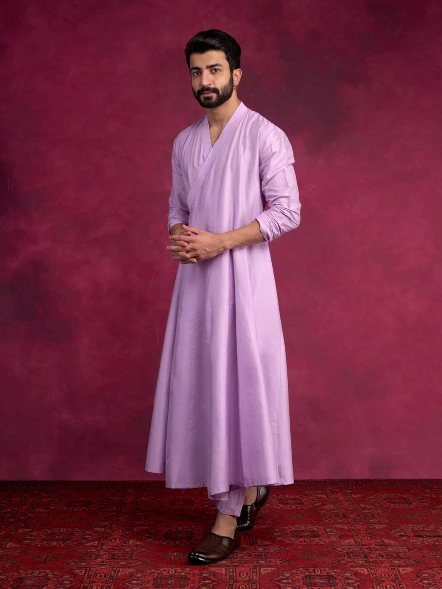 Abhishti Lavender Comfort Fit Paneled Angrakha Kurta & Straight Pants Set