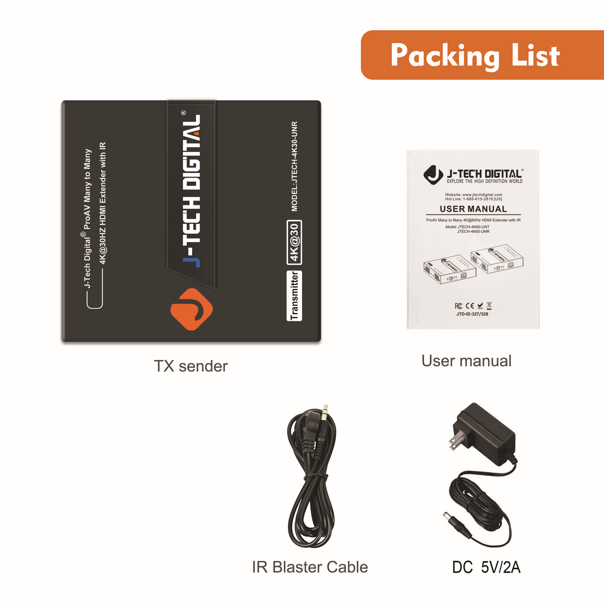 J-Tech Digital ProAV HDBitT Many to Many HDMI Extender transmits 4K@30Hz up to 120m/400ft utilizing Cat5/Cat5e/Cat6 with IR (Transmitter) [JTECH-4K30-UNT]