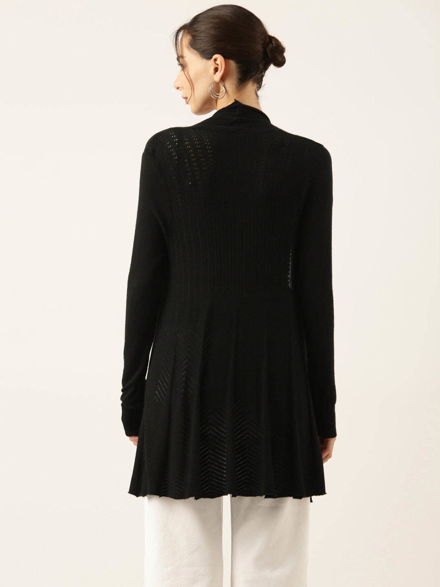 SHOWOFF Black Self Design Long Shrug