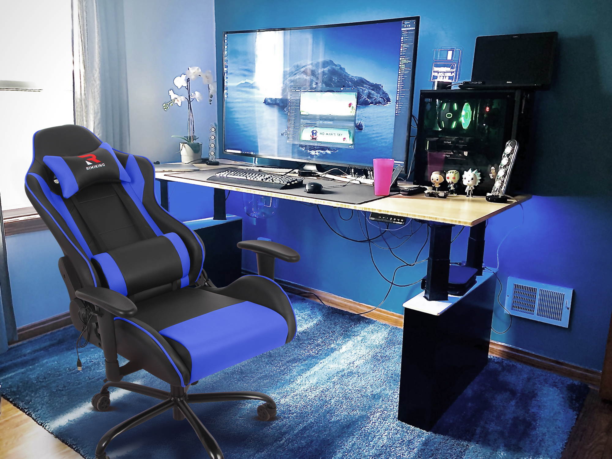 RIMIKING Massage Racing High Back Ergonomic  Computer Gaming Chair  Soft Headrest&Backrest Desk Chair Swivel Adjustable Armrest  Office Chair