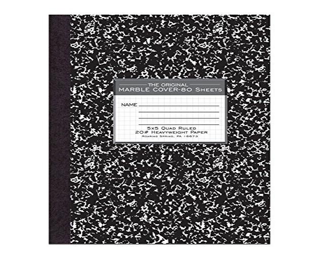 Roaring Spring Composition Book Quad Ruled 5"x5" 80 Sh 10-1/8"x7-7/8" BK 77475