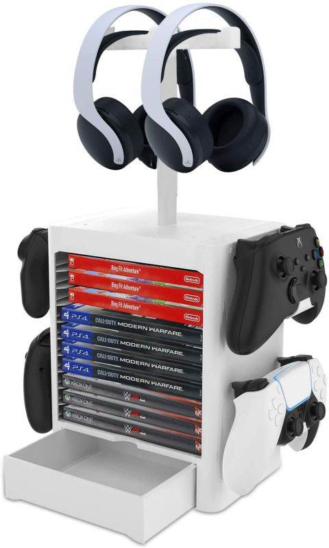 Ackmioxy Headset and Game Organizer (up to 10 Games) for PS5 PS4 Playstation/Xbox Series S & X/Switch Accessories, Headphones, Game Discs, Joy Cons, DualSense, Controllers, Black
