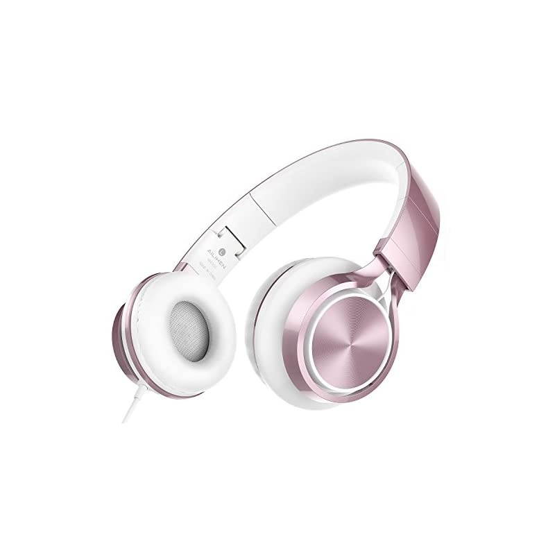MS300 Wired Headphones Stereo Foldable Headset for iOS Android Smartphone Laptop Tablet PC Computer Rose Gold