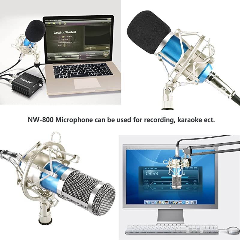 NW800 Professional Studio Microphone Set Including 1NW800 Professional Condenser Microphone 1Microphone Shock Mount 1Balltype Antiwind Foam Cap 1Microphone Power Cable Blue