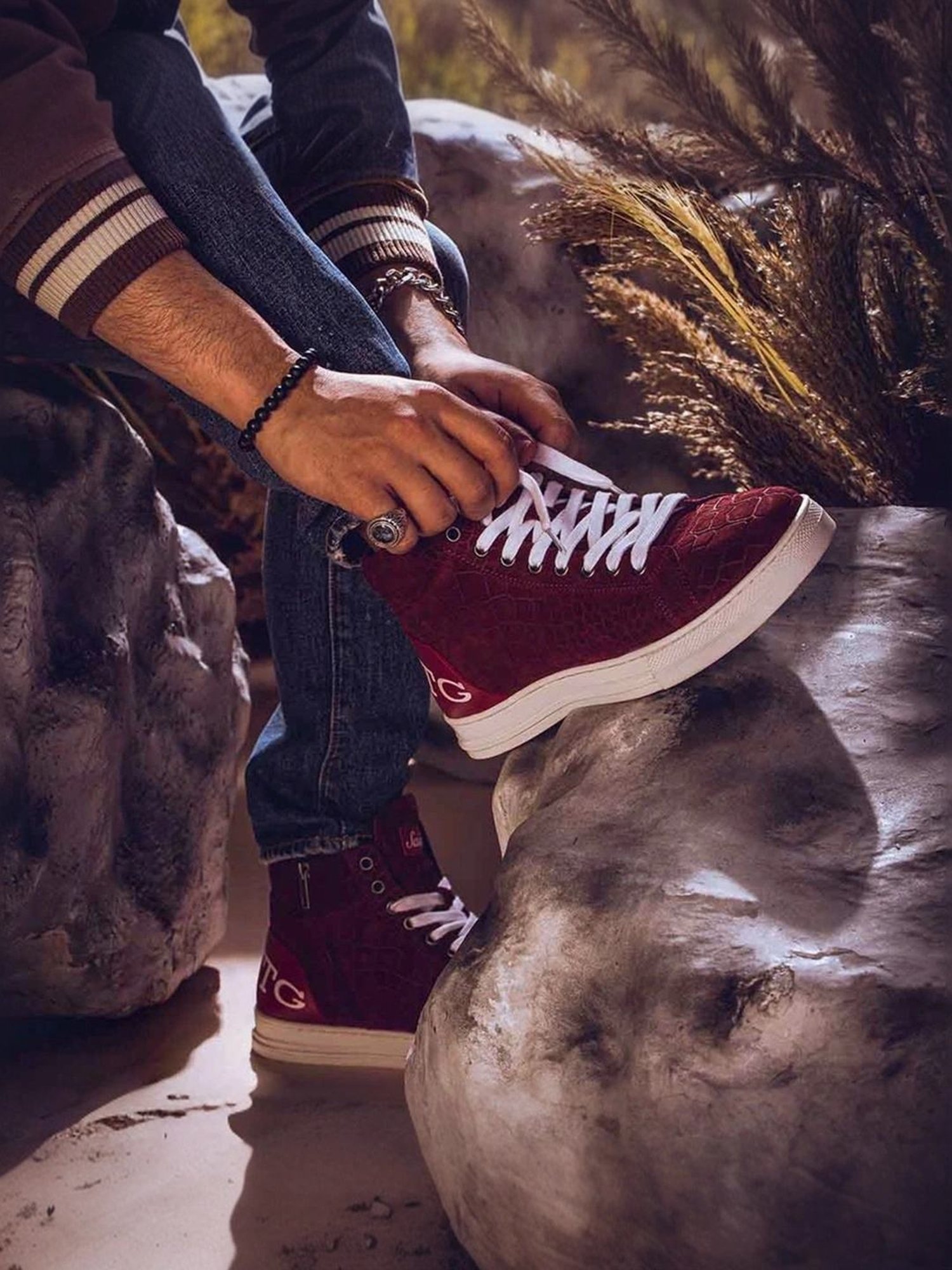Saint G Men's Harvey Burgundy Ankle High Sneakers