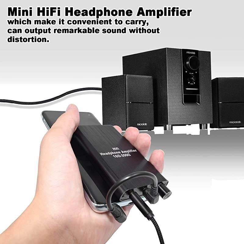 Headphone Amplifier,  Portable Headphone Amp 3.5mm Stereo Audio Out, Powered Dual-Output with Lithium Battery and 2-Level Boost, Headphone Amplifier for iPhone, iPod, iPad,MP3,MP4 and Computers