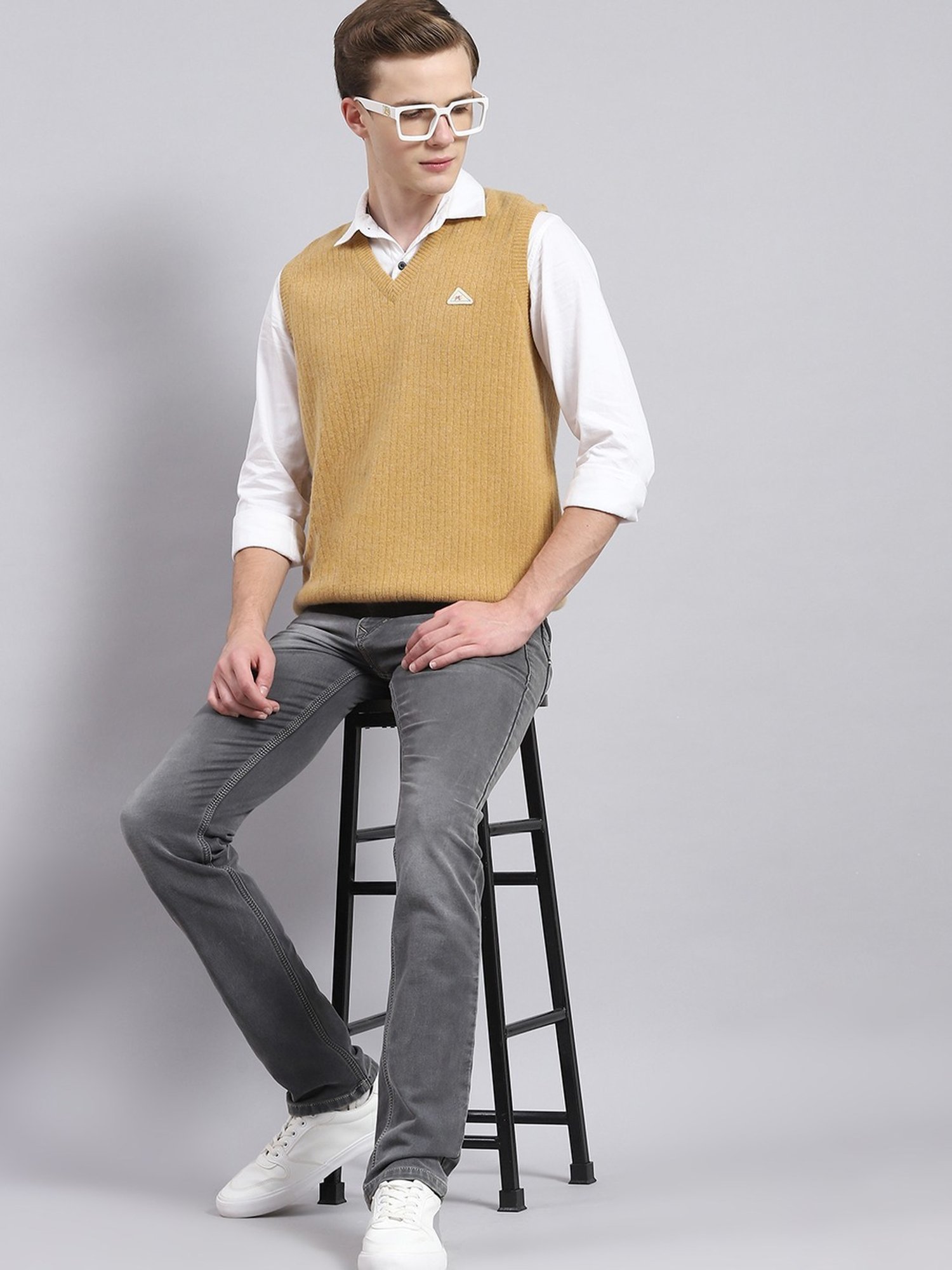 Monte Carlo Camel Regular Fit Lambs Wool Sweater