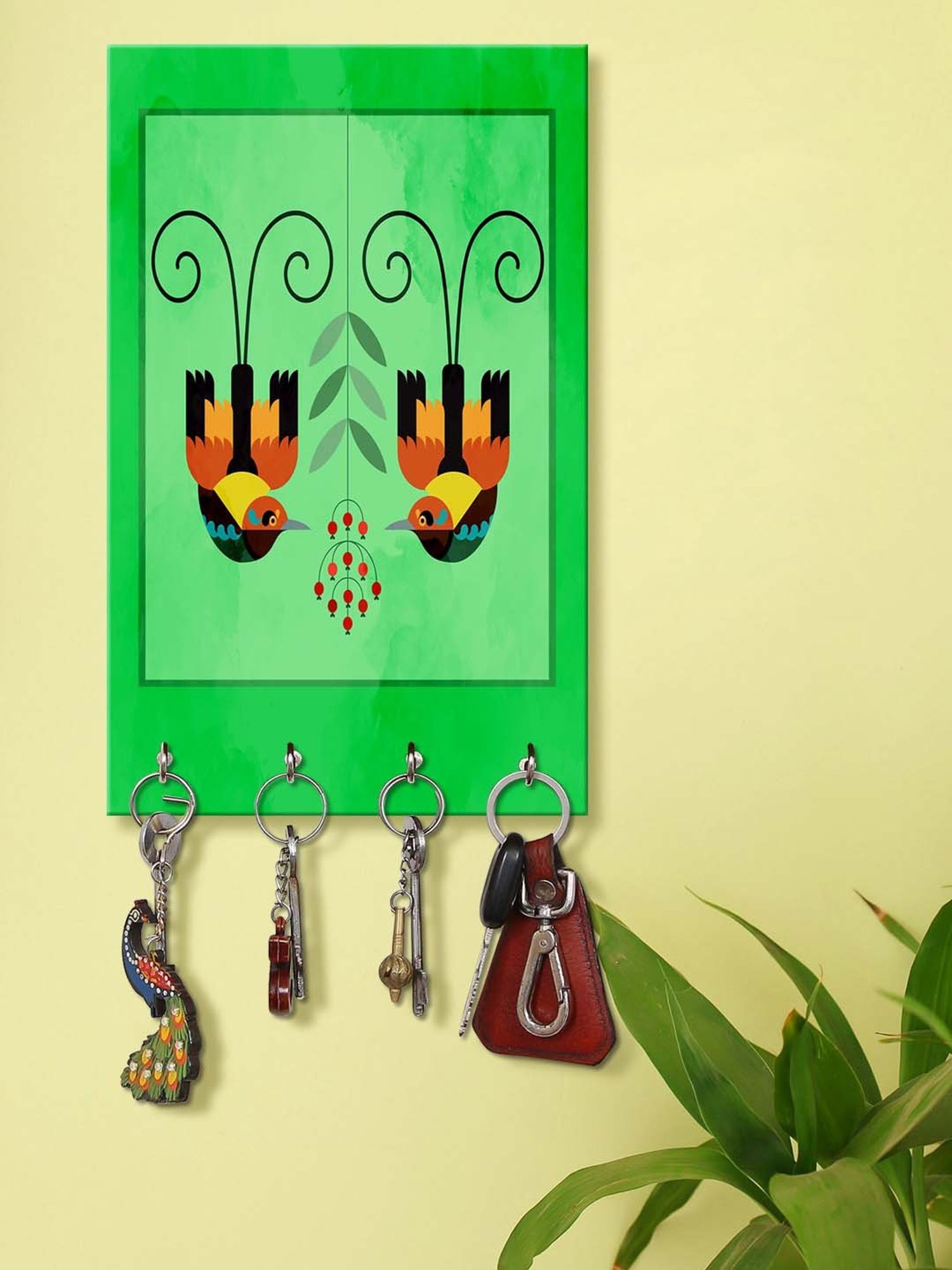 999Store Green & Orange MDF  Key Holder - Set of 1