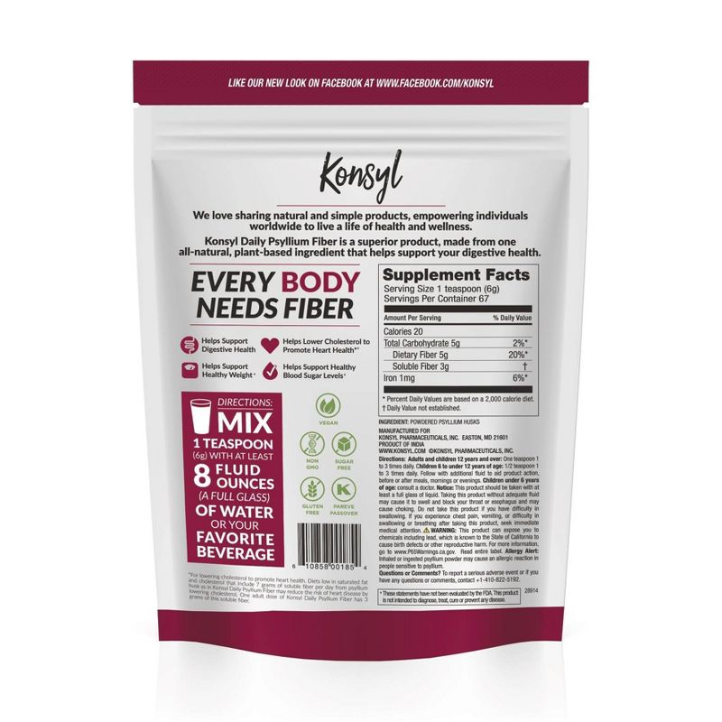 Konsyl Daily Psyllium Fiber All-Natural Powder - Original Formula - 402g