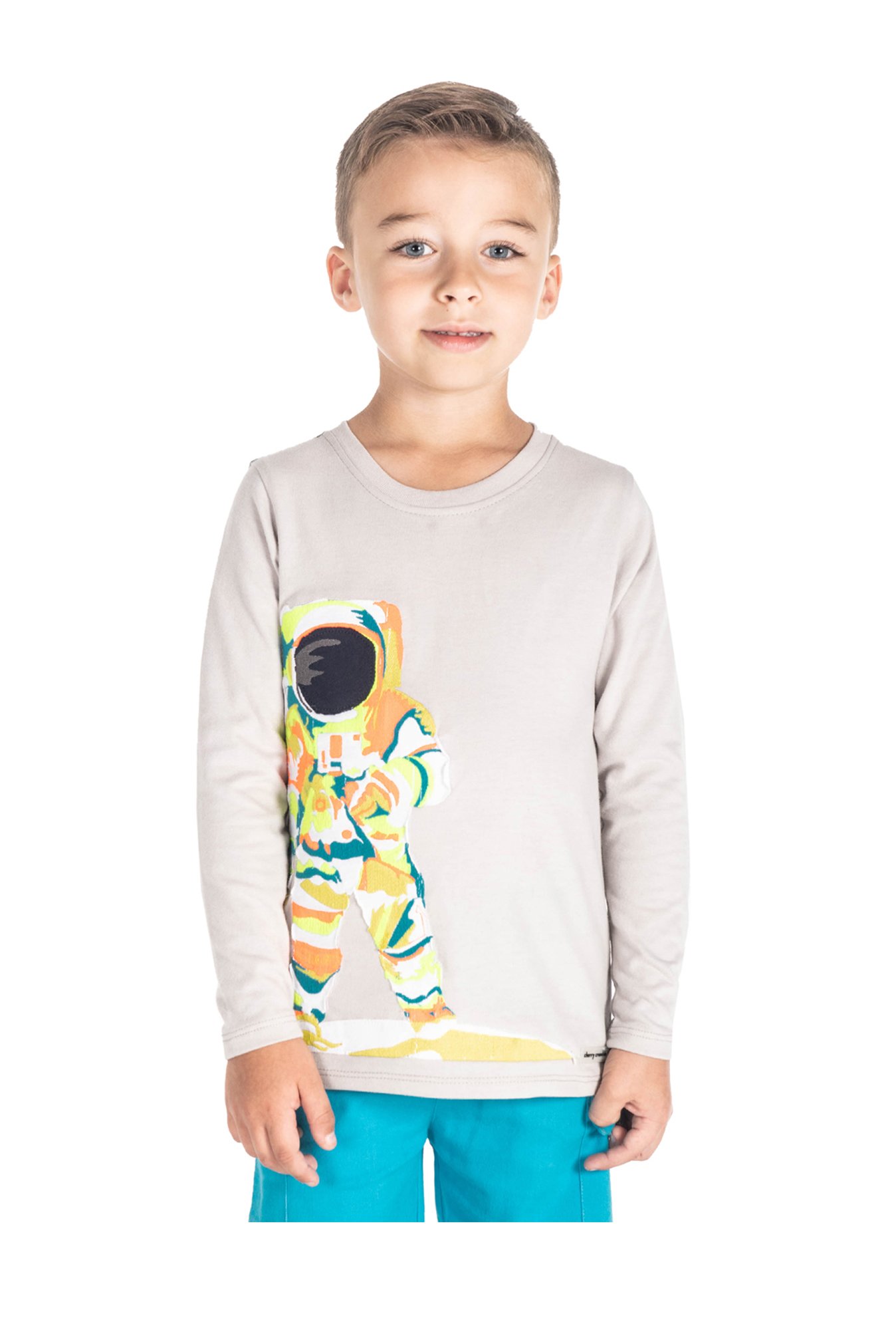 Cherry Crumble By Nitt Hyman Boys Grey Applique T-Shirt