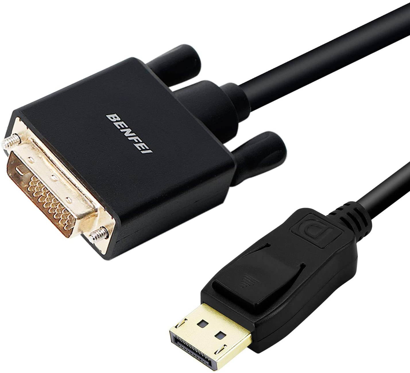 DisplayPort to DVI Adapter, Dp Display Port to DVI Converter Male to Male Gold-Plated Cord 6 Feet Black Cable for Lenovo, Dell, HP and Other Brand